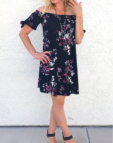 Thrifty Wife, Happy Life- floral off the shoulder dress