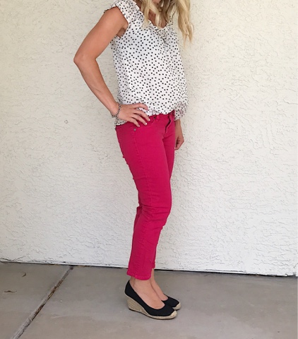 Thrifty Wife, Happy Life- Adding a pop of color with red jeans