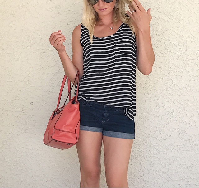Thrifty Wife, Happy Life || Summer Wardrobe Favorites-lose fitting tank tucked into jean shorts