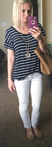 Thritty Wife, Happy Life- Daily outfits. Navy stripes with white pants