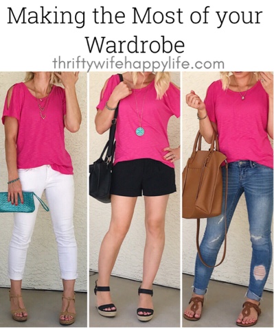 Thrifty Wife, Happy Life || Making the most of your wardrobe- 3 ways to wear a bright pink shirt