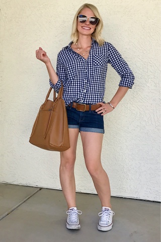 Thrifty Wife, Happy Life || Gingham Shirt with shorts and convers