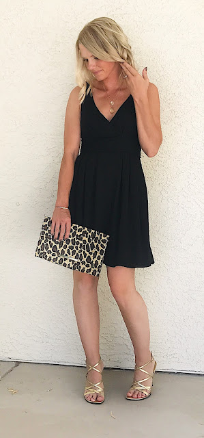 Thrifty Wife, Happy Life | LBD accessorized with gold and leopard
