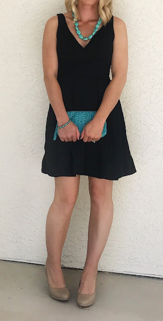 Thrifty Wife, Happy Life | LBD accessorized with turquoise