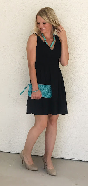 Thrifty Wife, Happy Life | LBD accessorized with turquoise
