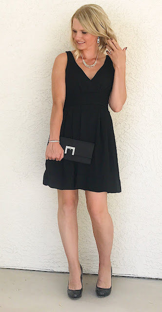 Thrifty Wife, Happy Life | Simple black dress accessorized with rhinstones