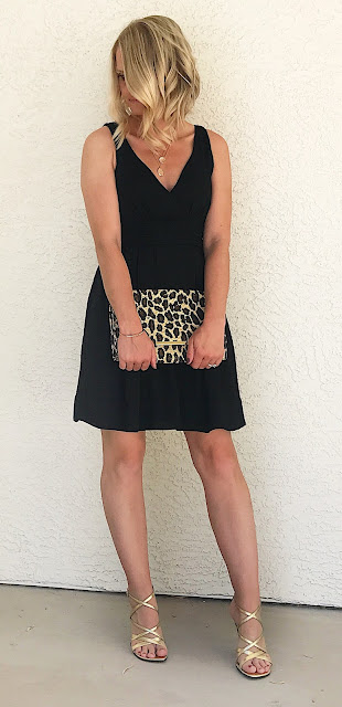 Thrifty Wife, Happy Life | LBD accessorized with gold and leopard