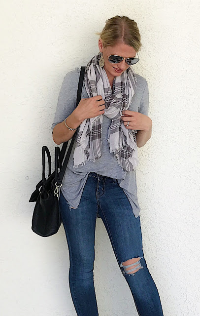 Thrifty Wife, Happy Life- grey plaid scarf 