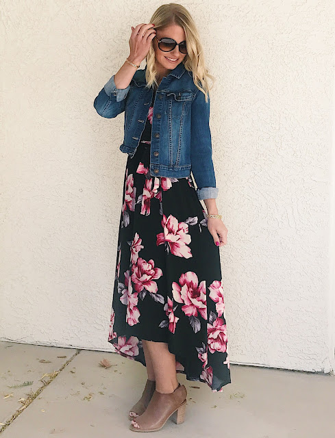 Thrifty Wife, Happy Life || winter floral hi-low wrap dress with Pink Blush