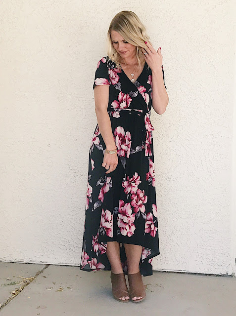 Thrifty Wife, Happy Life || Pink Blush floral hi-low wrap dress 