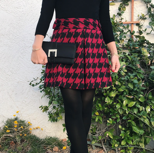 Red houndstooth skirt