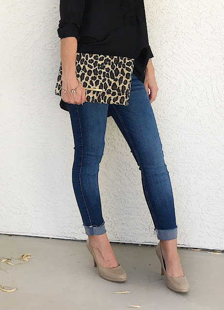 Thrifty Wife, Happy Life | Black blouse with a pop of leopard print