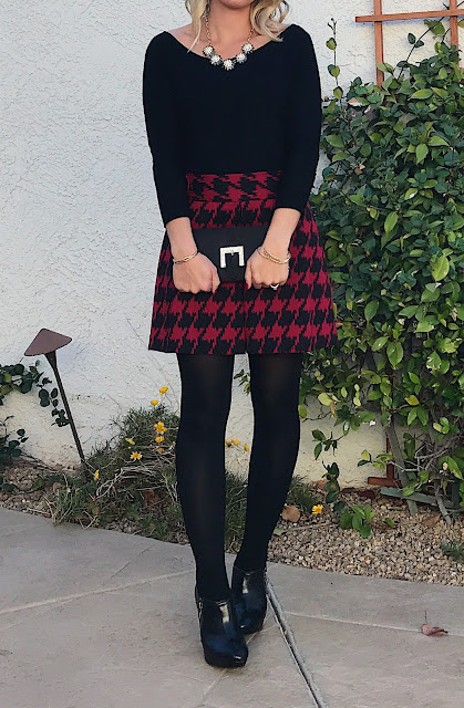 Christmas outfit with Red houndstooth skirt