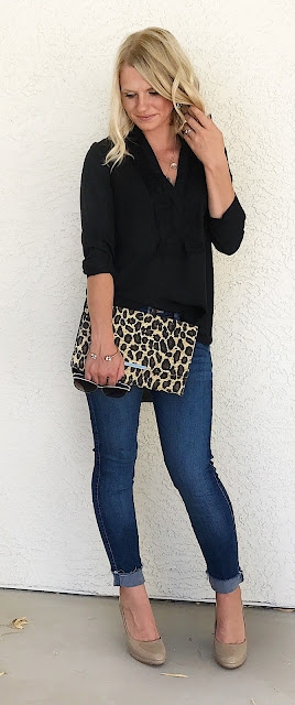  Thrifty Wife, Happy Life | Black blouse with a pop of leopard print