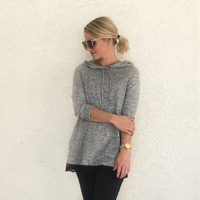 Thrifty Wife, Happy Life | Casual grey hoodie sweater with lace trim