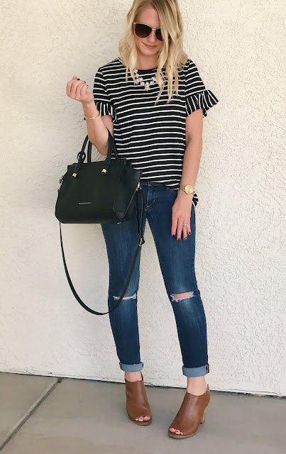 Thrifty Wife, Happy Life- Shein Reveiw- Stripe top with ruffle sleeves