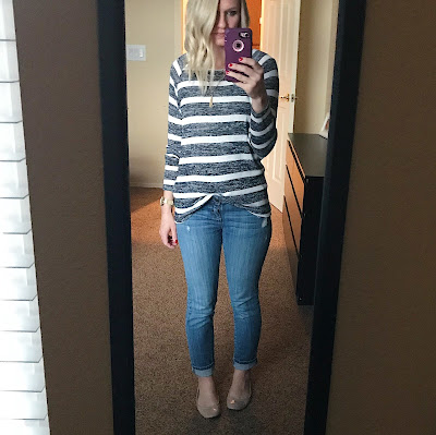 Thrifty Wife, Happy Life- Stripe sweater and jeans. Preschool teacher outfit ideas