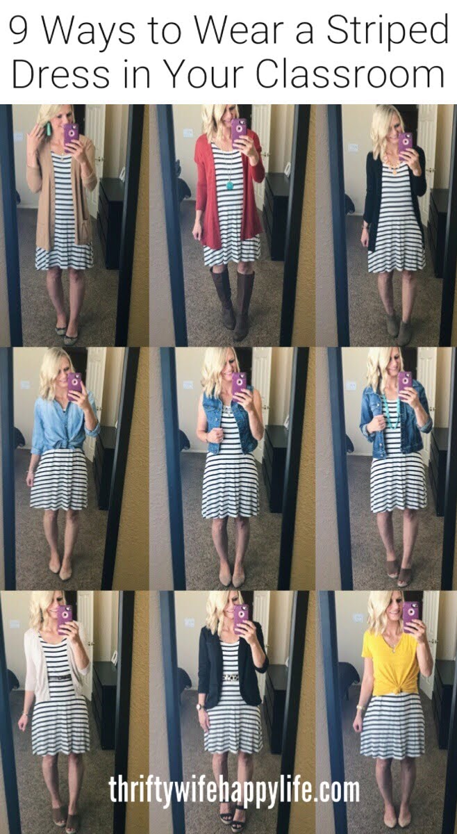 Teacher Outfites- 9 Ways to Wear a Striped Dress in your classroom