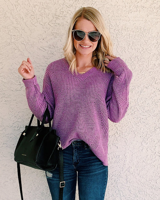 lavender sweater outfit