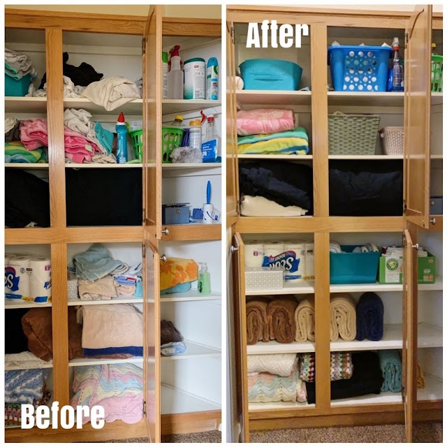 Linen closet organizing ideas- Before and After