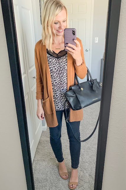 Early fall outfit | Leopard cami with cardigan