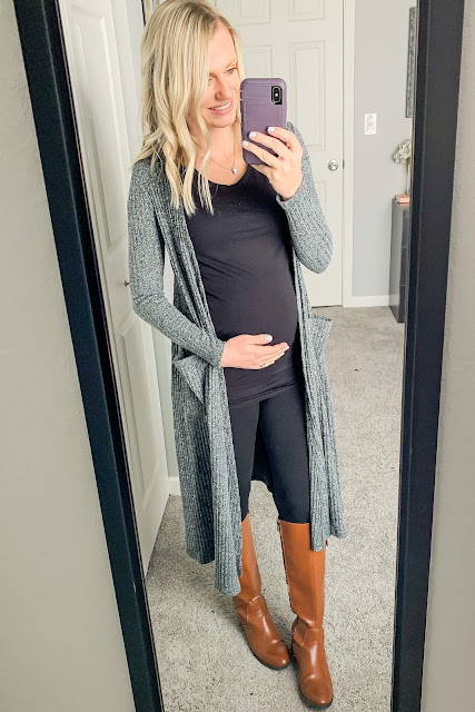 Long grey duster sweater || Maternity outfit