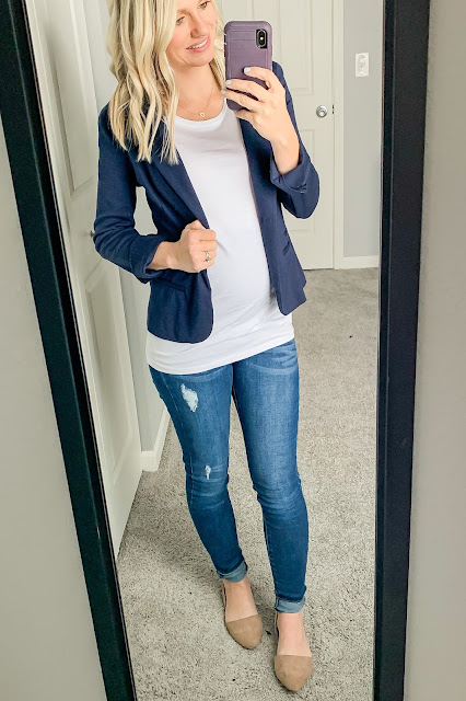Maternity outfit with a blazer