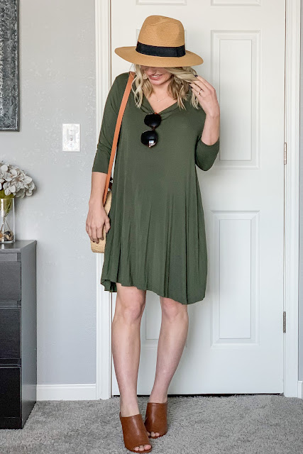 Green dress styled for spring