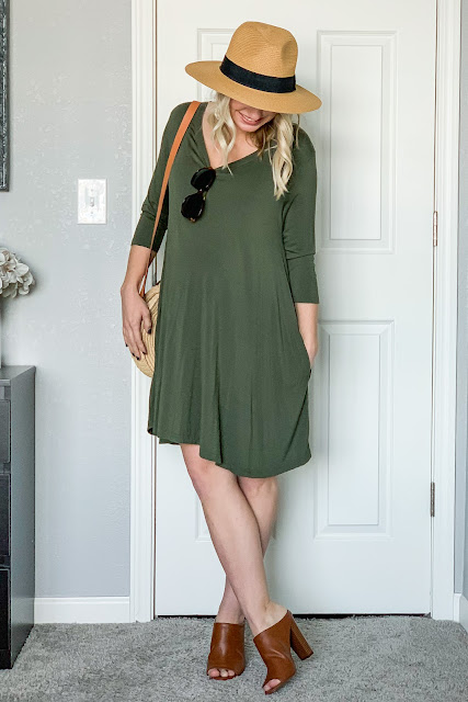 Green dress styled for spring