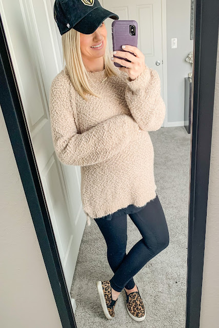 Cozy sweater and maternity leggings