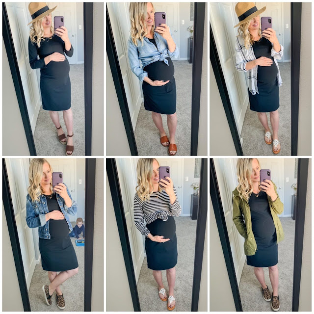 How to style a simple black fitted maternity dress