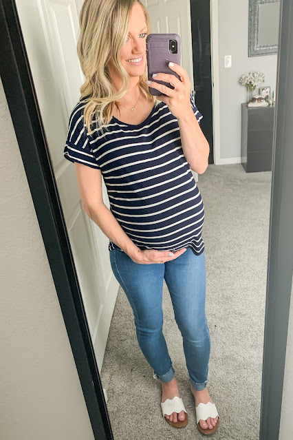 Striped top and maternity jeans