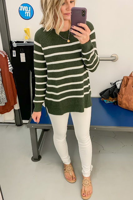 Green and white striped sweater #sweater