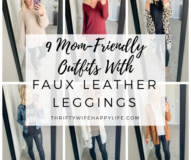 Mom-friendly outfit with faux leather leggings #fauxleatherleggings #leggings