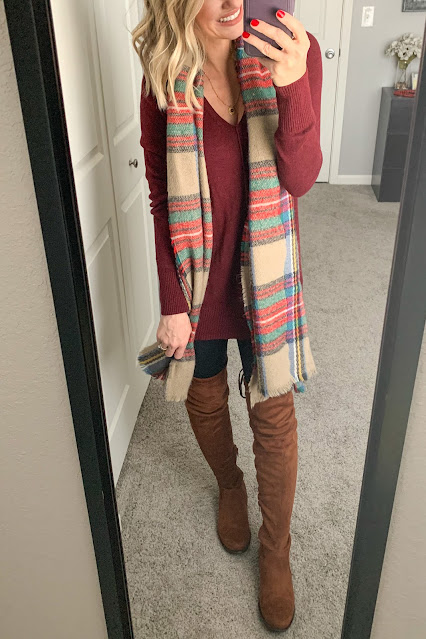 Drape a plaid scarf over your outfit