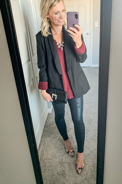 Blazer with faux leather leggings