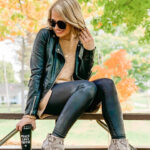 fall outfit with faux leather leggings