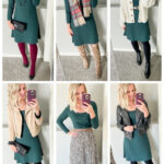 6 outfits wearing a green dress.
