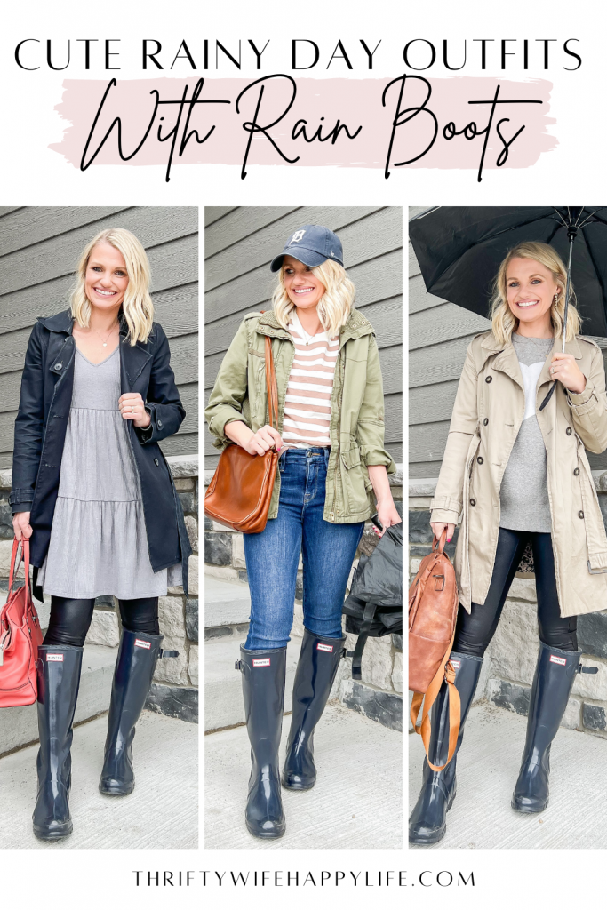 Cute Rainy Day Outfit Ideas With Rain Boots - Thrifty Wife Happy Life