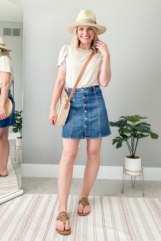 Sandals with jeans skirt