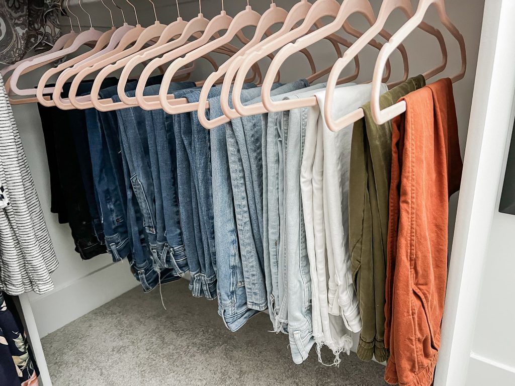 closet tour pants on hangers