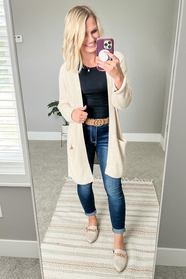 Jeans and a cardigan