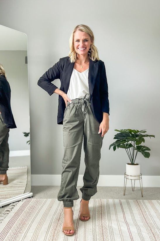 joggers as workwear with a blazer