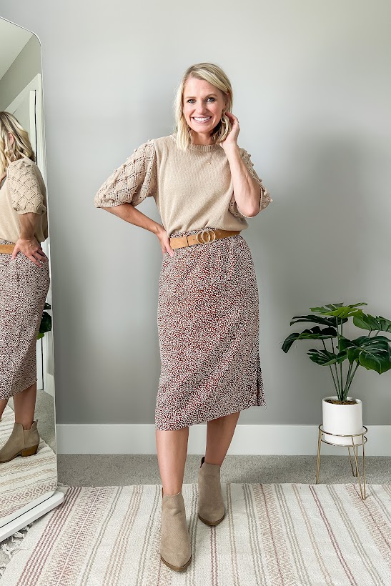 skirt with puffy sleeve sweater