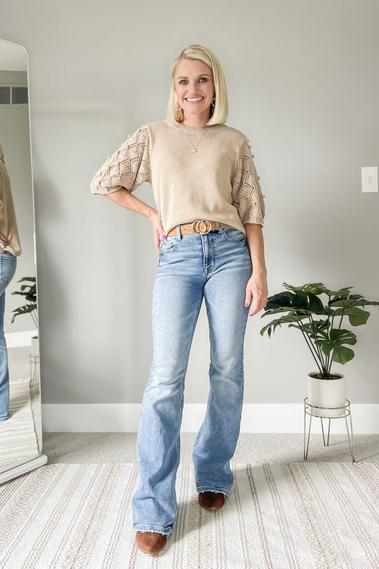 How To Wear Flares In 2022 Thrifty Wife Happy Life   How To Wear Flares Sweater 768x1153 