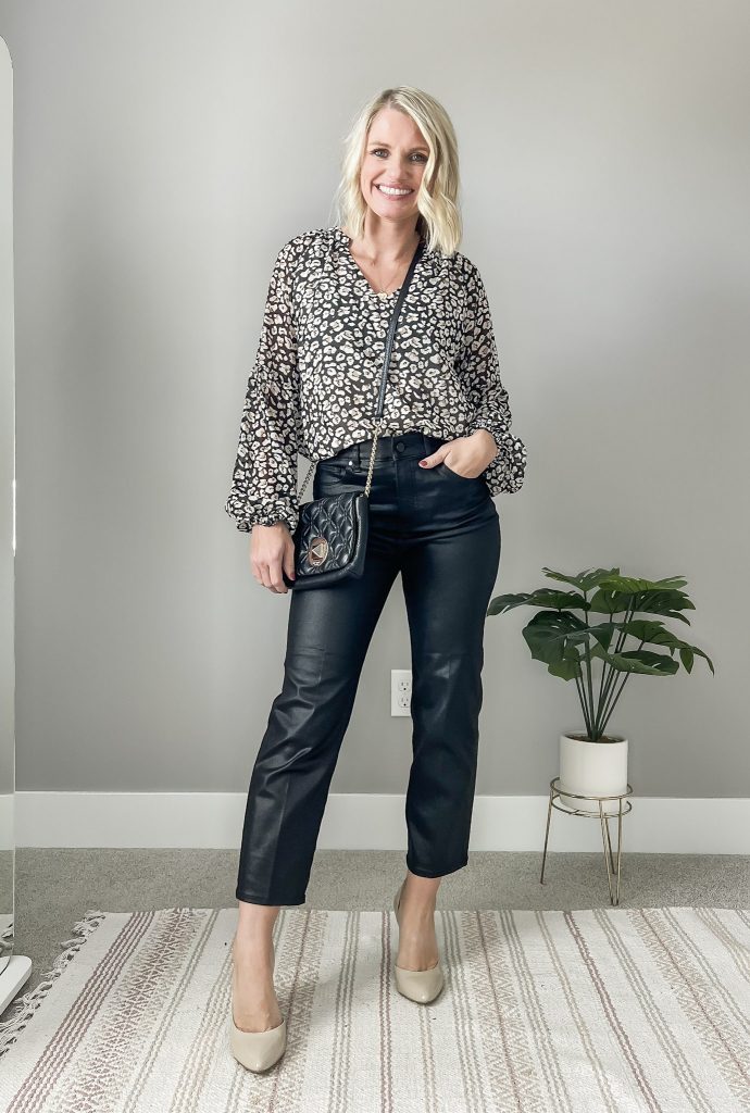 https://thriftywifehappylife.com/wp-content/uploads/2022/10/Coated-black-jeans-with-blouse-690x1024.jpg