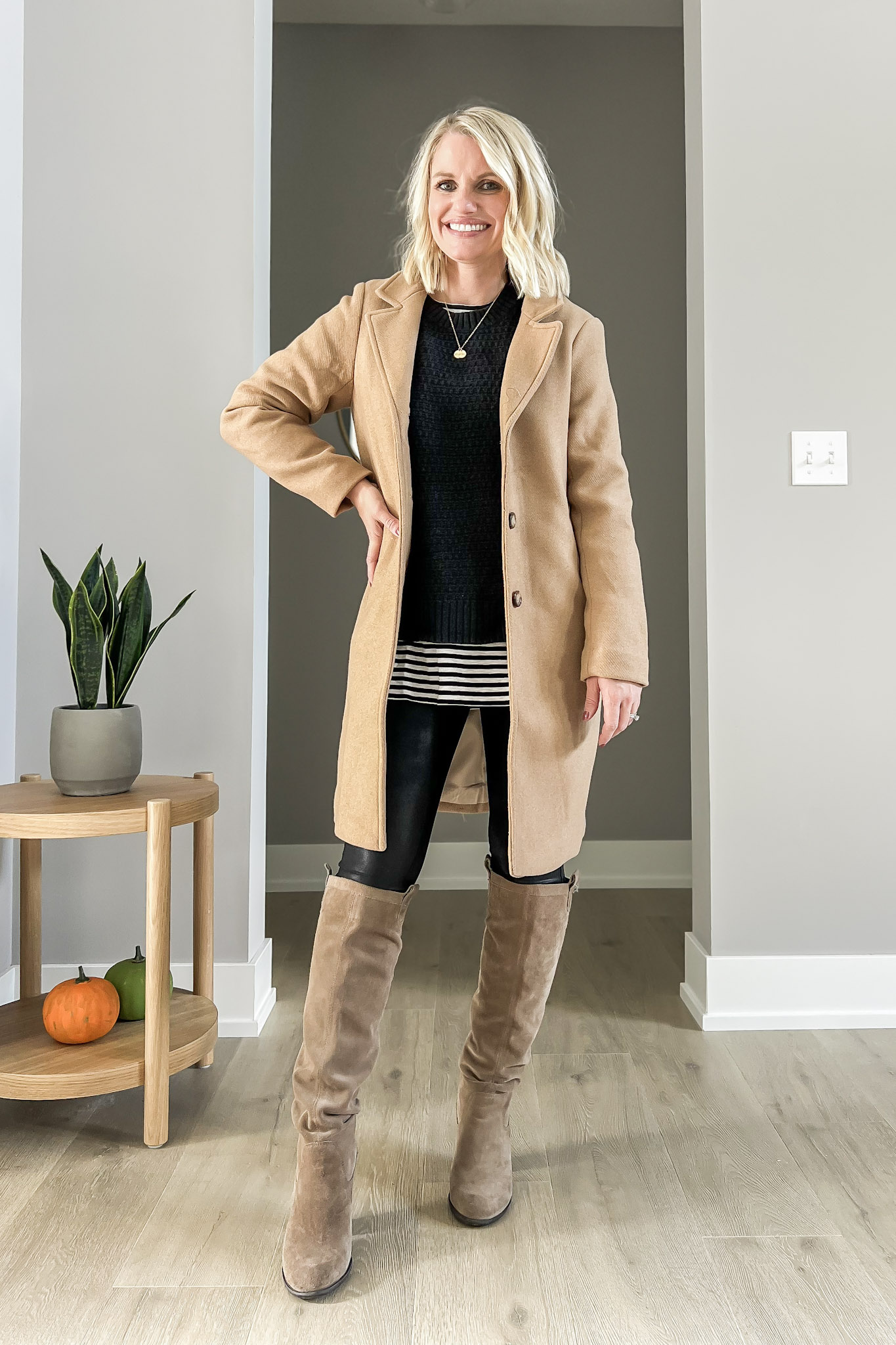 How to wear tall boots- dad coat