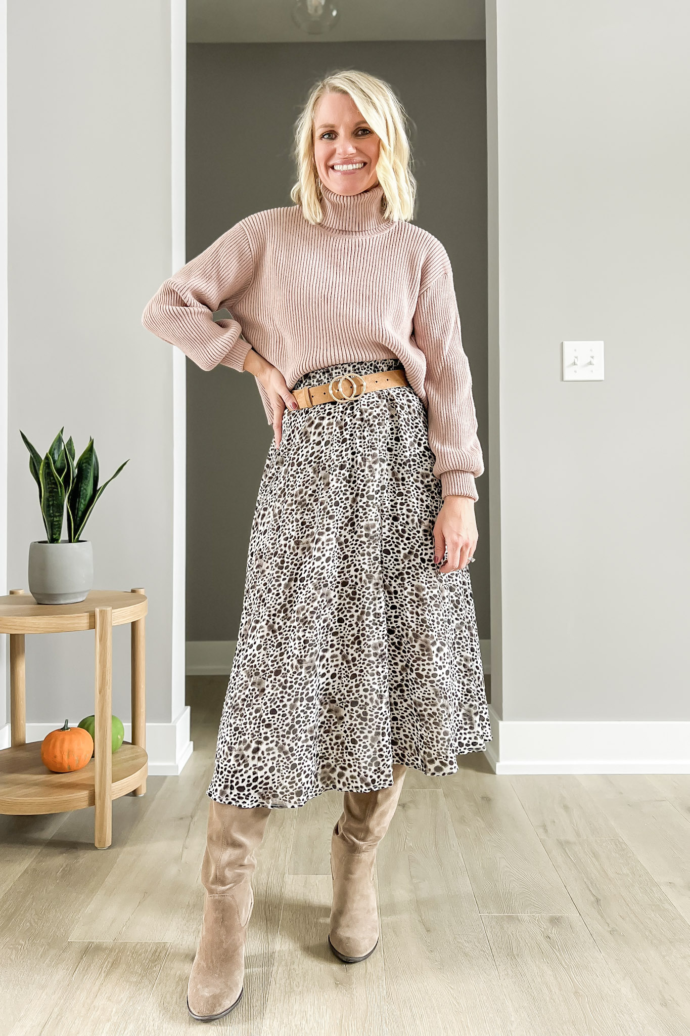 How to wear tall boots- midi skirt