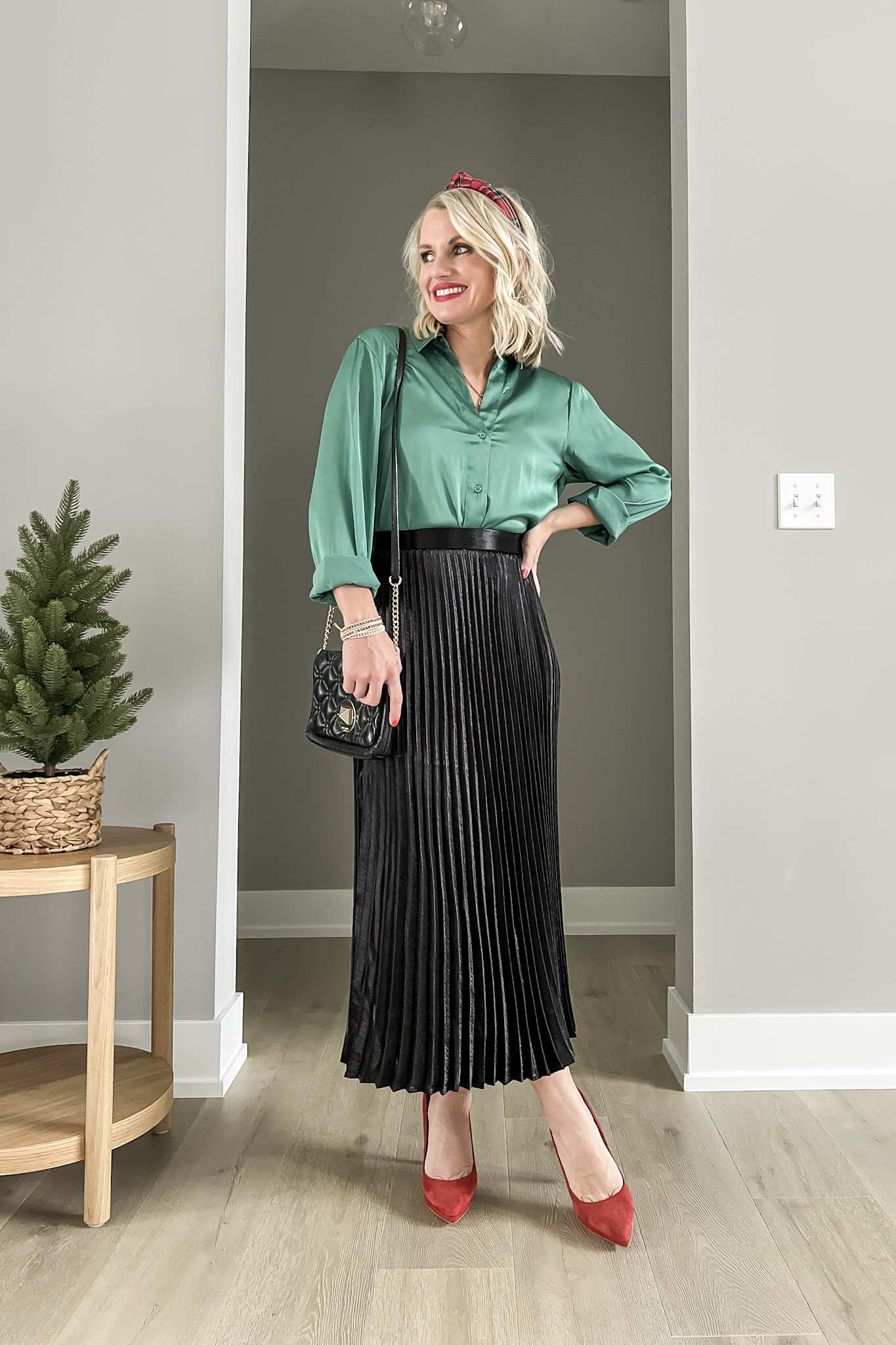 How to Wear a Green Satin Shirt For The Holidays Thrifty Wife Happy Life