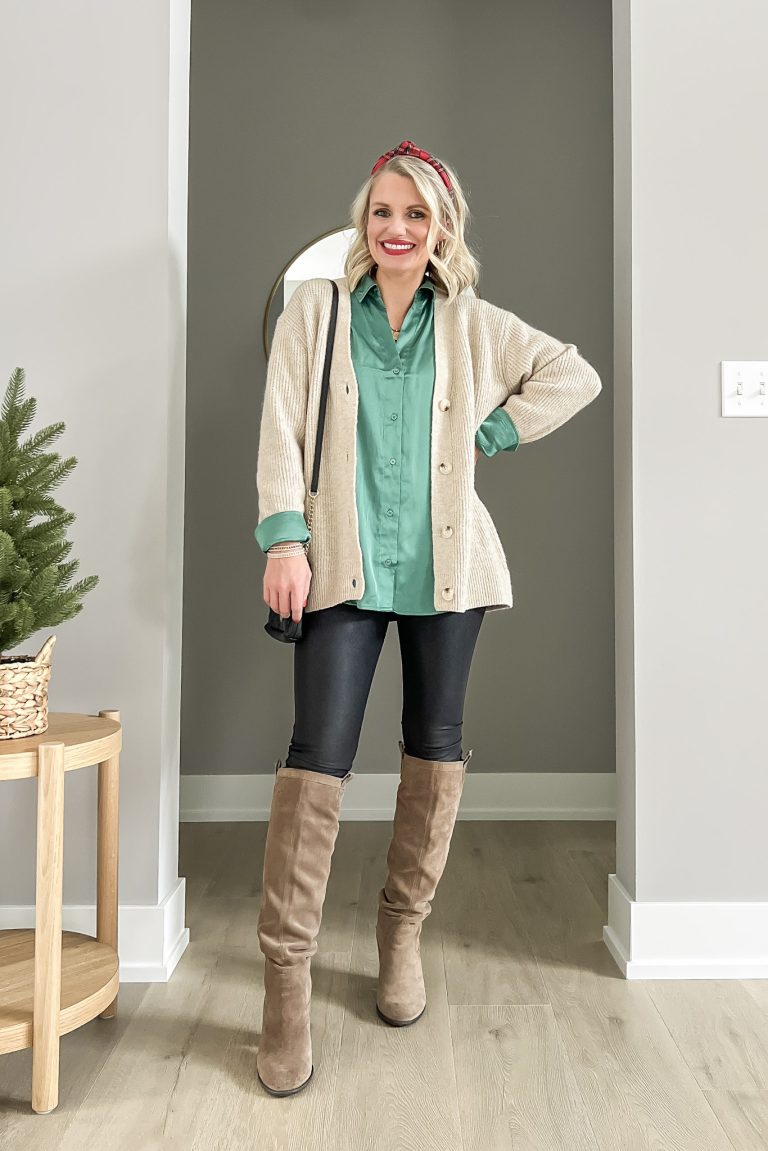 How to Wear a Green Satin Shirt For The Holidays Thrifty Wife Happy Life